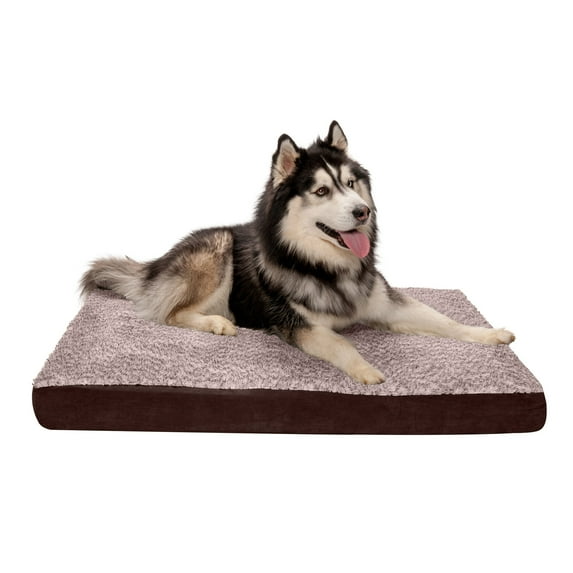 FurHaven Pet Products Two-Tone Faux Fur & Suede Deluxe Orthopedic Pet Bed for Dogs & Cats - Espresso, Jumbo