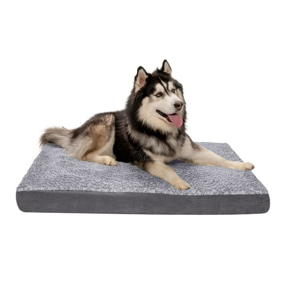 FurHaven Pet Products Two-Tone Faux Fur & Suede Deluxe Orthopedic Pet Bed for Dogs & Cats - Stone Gray, Jumbo