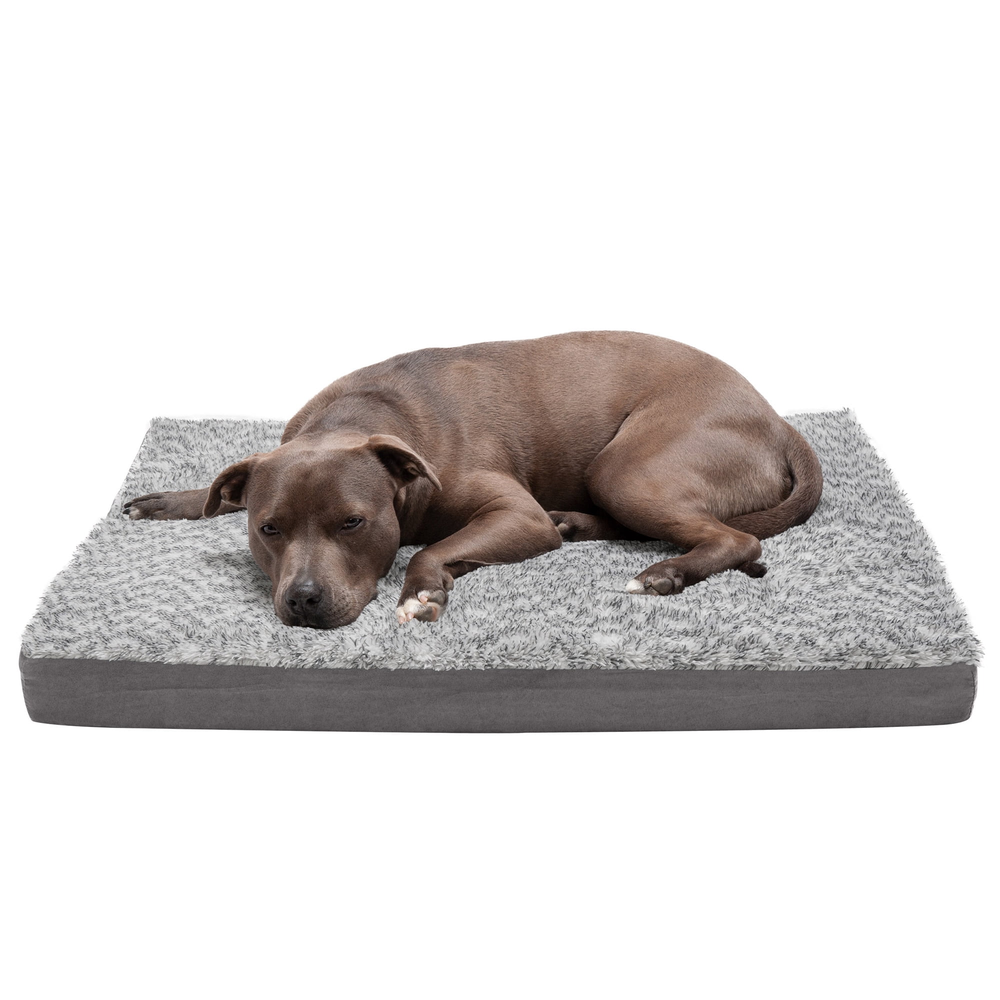 FurHaven Pet Products Two-Tone Faux Fur & Suede Deluxe Orthopedic Pet Bed for Dogs & Cats - Stone Gray, Large