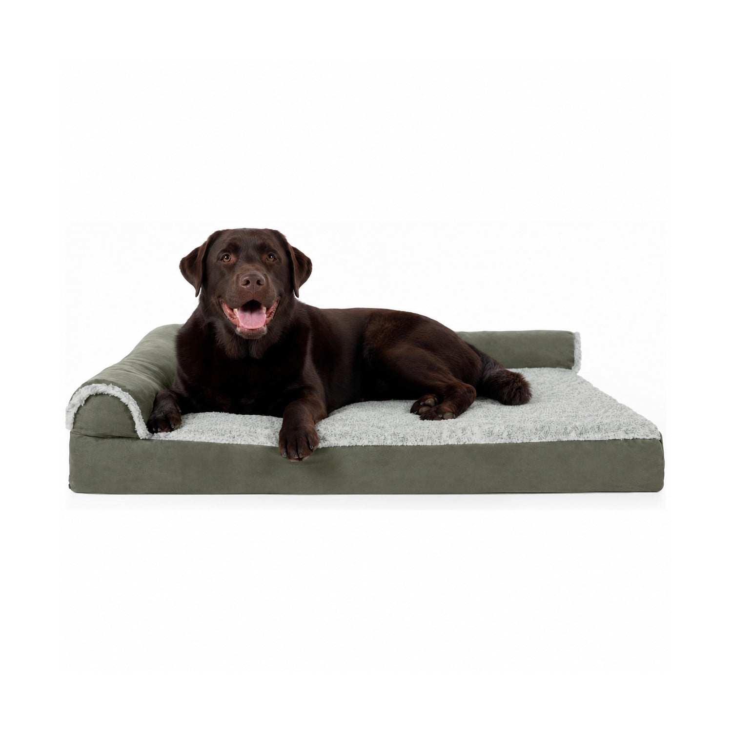 FurHaven Faux Fur & Suede Memory Top DLX Chaise Bed, Dark Sage, Jumbo, 1 Count