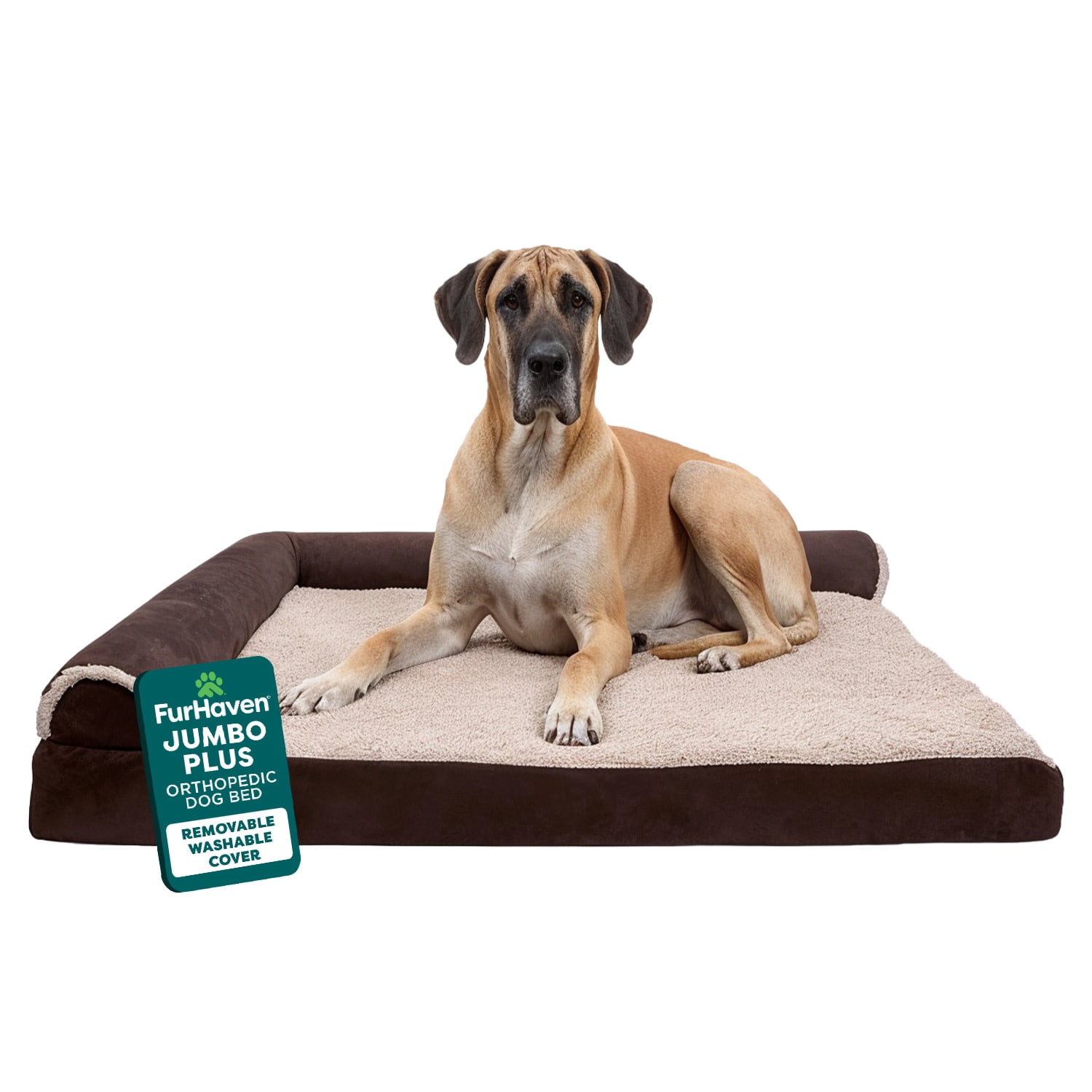 FurHaven Pet Products Two-Tone Faux Fur & Suede Orthopedic Deluxe Chaise Lounge Pet Bed for Dogs & Cats - Espresso, Jumbo Plus