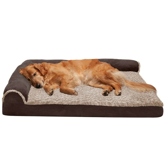 FurHaven Pet Products Two-Tone Faux Fur & Suede Orthopedic Deluxe Chaise Lounge Pet Bed for Dogs & Cats - Espresso, Jumbo