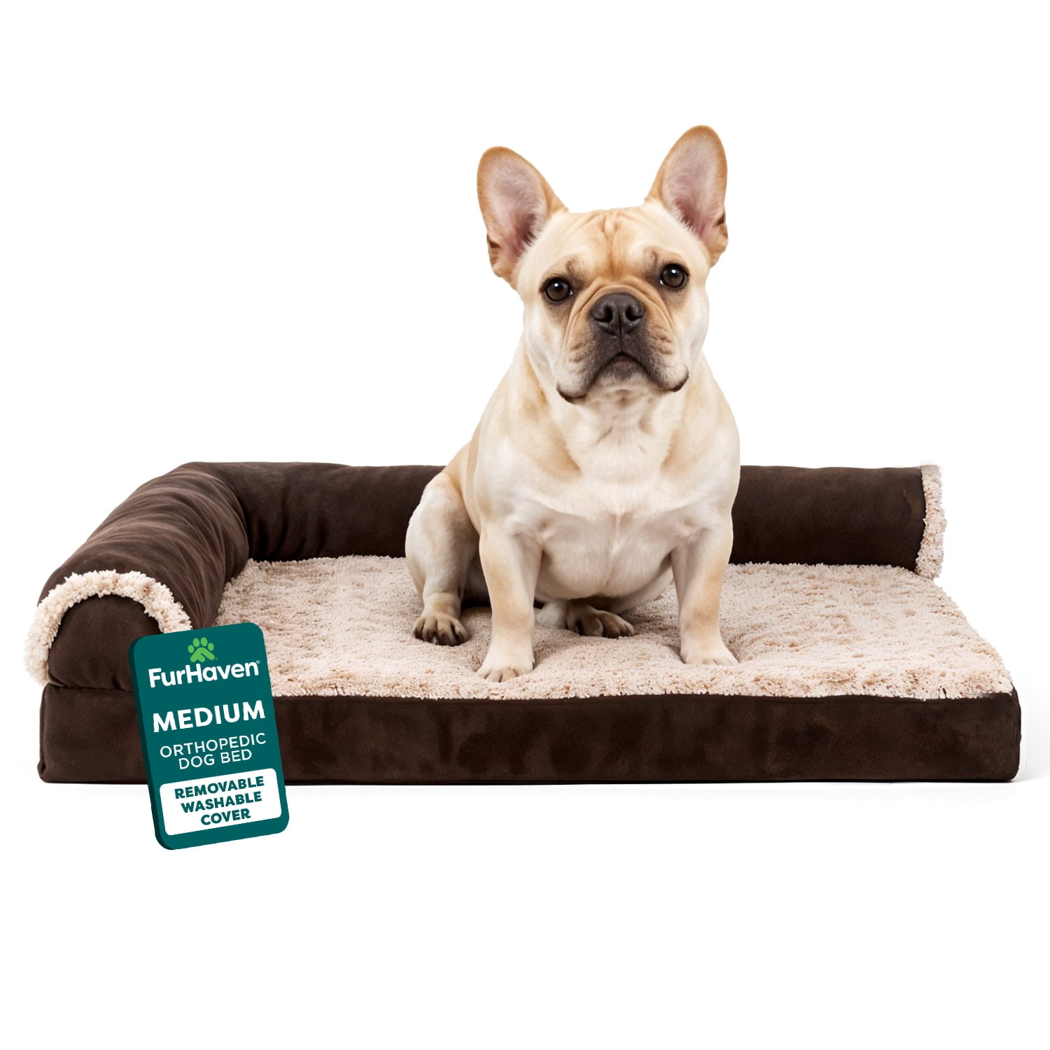 FH Two-Tone Plush Faux Fur & Suede L Shaped Chaise - MD- Espresso