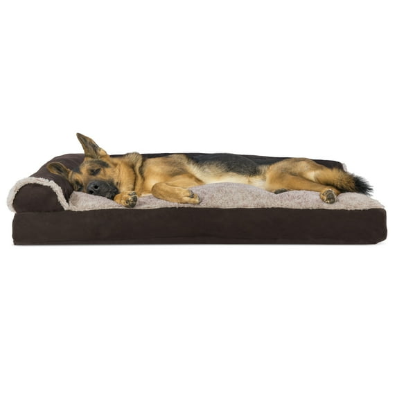 FurHaven Pet Products Two-Tone Faux Fur & Suede Pillow Deluxe Chaise Lounge Pet Bed for Dogs & Cats - Espresso, Jumbo