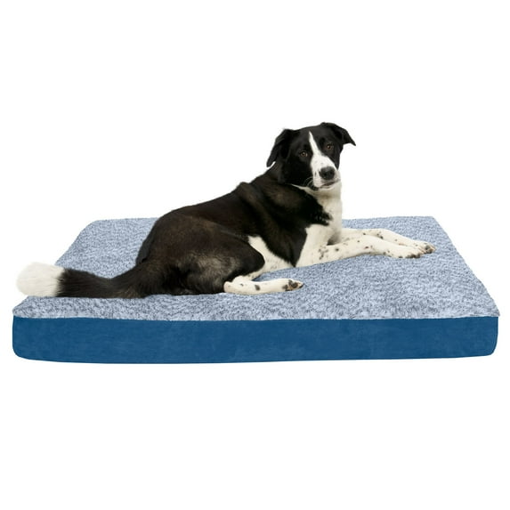 FurHaven Pet Products Two-Tone Fur & Suede Deluxe Full Support Pet Bed for Dogs & Cats - Marine Blue, Jumbo