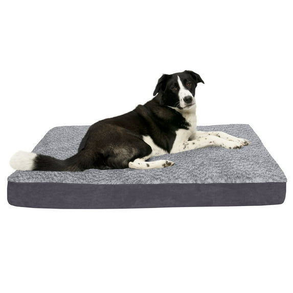 FurHaven Pet Products Two-Tone Fur & Suede Deluxe Full Support Pet Bed for Dogs & Cats - Stone Gray, Jumbo