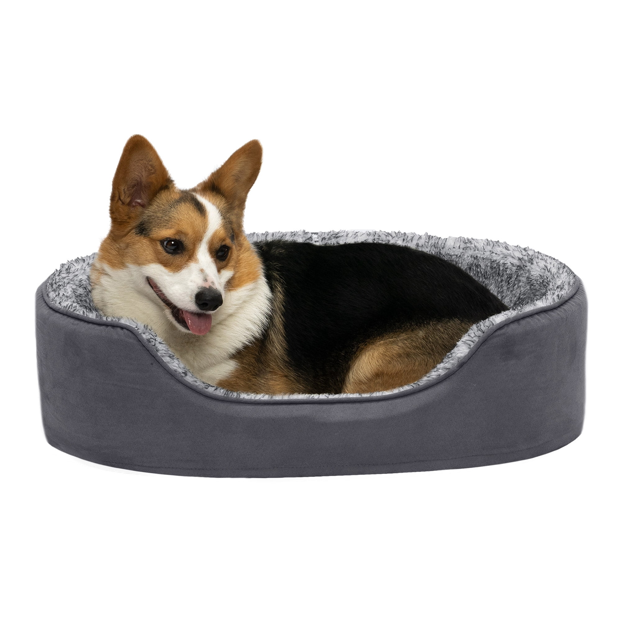 Furhaven Two-Tone Fur & Suede Oval Cuddler w/Insert Pillow, Large, 1 Count