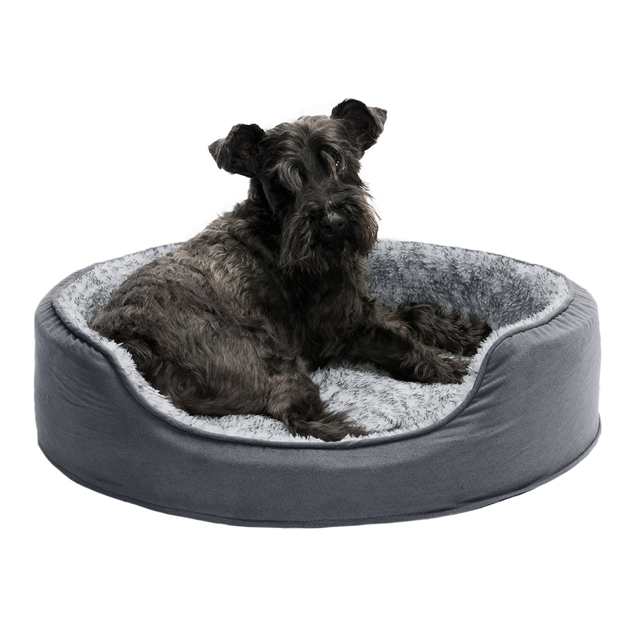 Small Gray Faux Fur and Suede Orthopedic Pet Bed