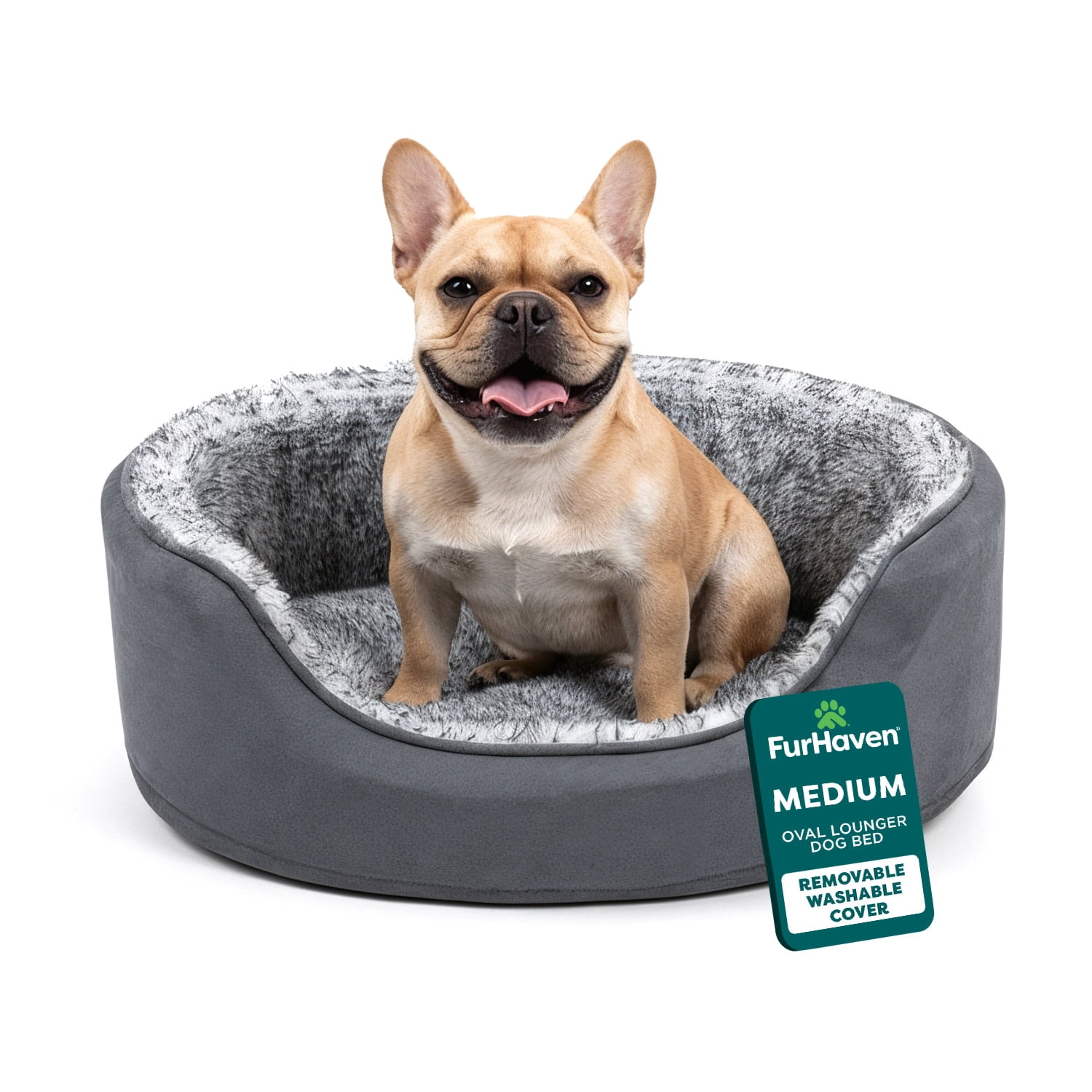 FurHaven Pet Products | Two-Tone Fur & Suede Oval Pet Bed for Dogs & Cats - Medium, Gray