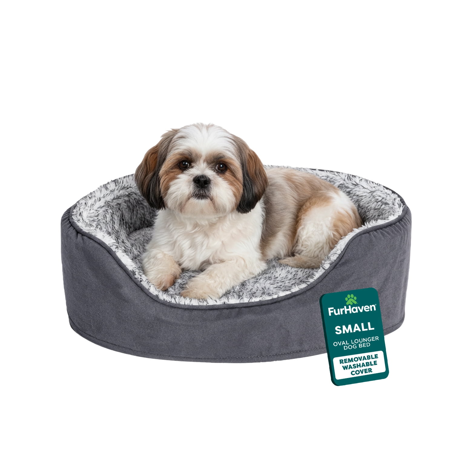 FurHaven Pet Products | Two-Tone Fur & Suede Oval Pet Bed for Dogs & Cats - Small, Gray