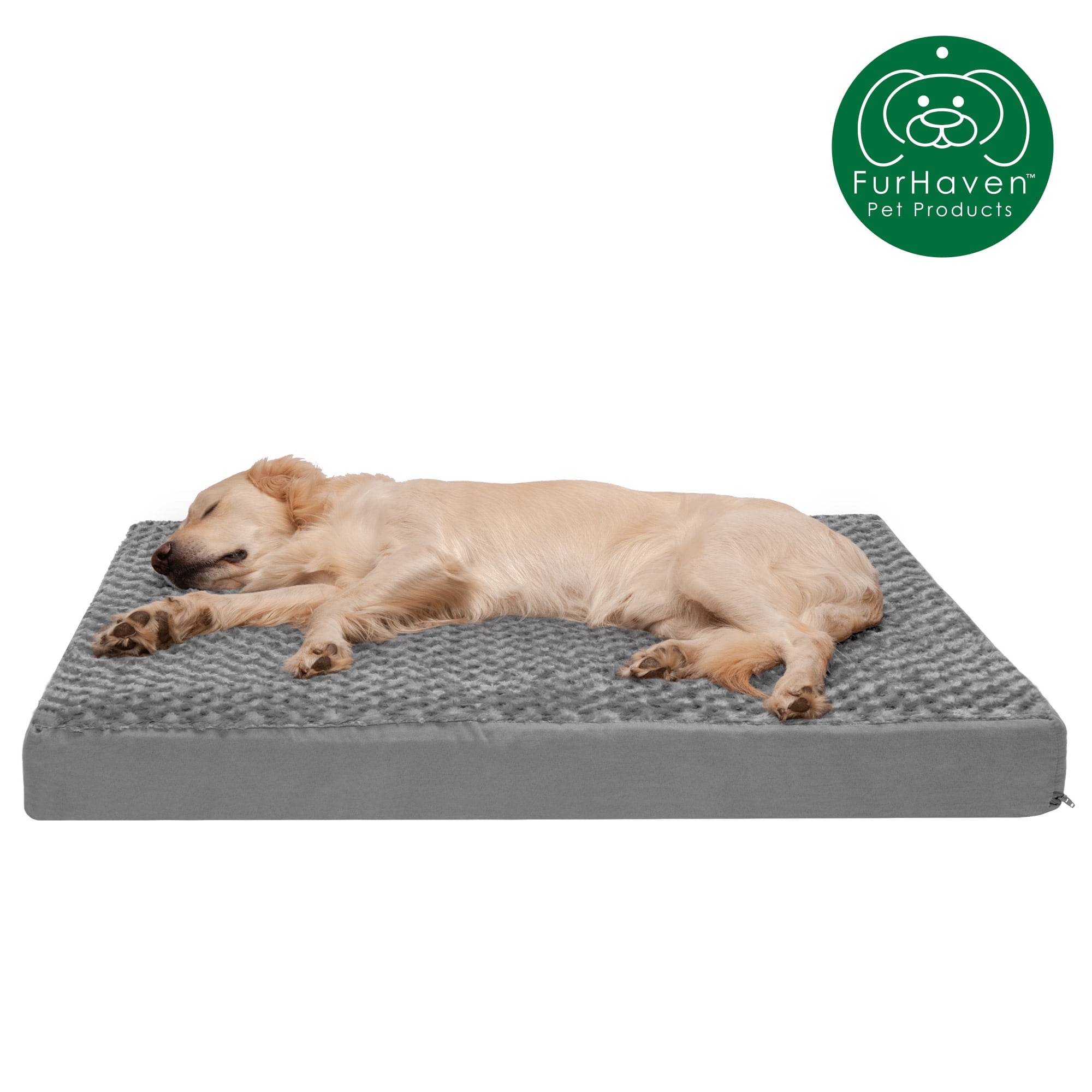 Jumbo Gray Orthopedic Outdoor Pet Mattress with Faux Fur
