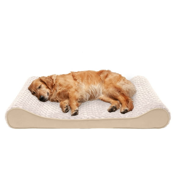 FurHaven Orthopedic Dog Bed for Large Dogs, Luxe Lounger Contour Mattress with Solid Orthopedic Foam Slab for Joint Support, Removable Washable Cover, Jumbo XL, Plush Suede, Cream