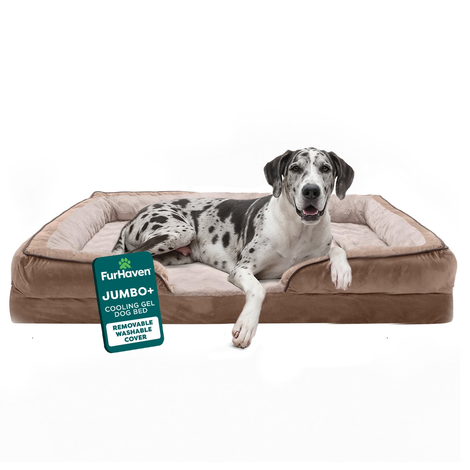 FurHaven Pet Products | Cooling Gel Memory Foam Orthopedic Perfect Comfort Velvet Waves Sofa-Style Couch Pet Bed for Dogs & Cats, Brownstone, Jumbo Plus