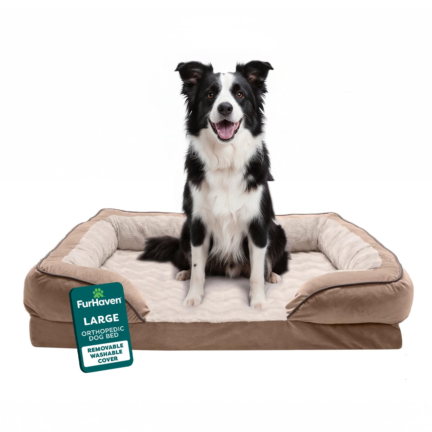 FurHaven Perfect Comfort Sofa Pet Bed, Cool Gel-Top Foam with a Solid Orthopedic Foam Base for Joint Support, Removable, Washable Cover, Large, Plush & Velvet, Brownstone