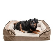 FurHaven Pet Products Velvet Waves Perfect Comfort Cooling Gel Top Sofa-Style Pet Bed for Dogs & Cats - Brownstone, Medium