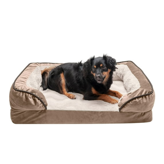 FurHaven Pet Products Velvet Waves Perfect Comfort Cooling Gel Top Sofa-Style Pet Bed for Dogs & Cats - Brownstone, Medium