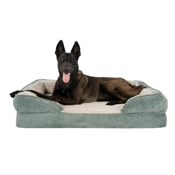 Furhaven XL Cooling Gel Foam Dog Bed Perfect Comfort Plush & Velvet Waves Sofa-Style w/ Removable Washable Cover - Celadon Green, Jumbo