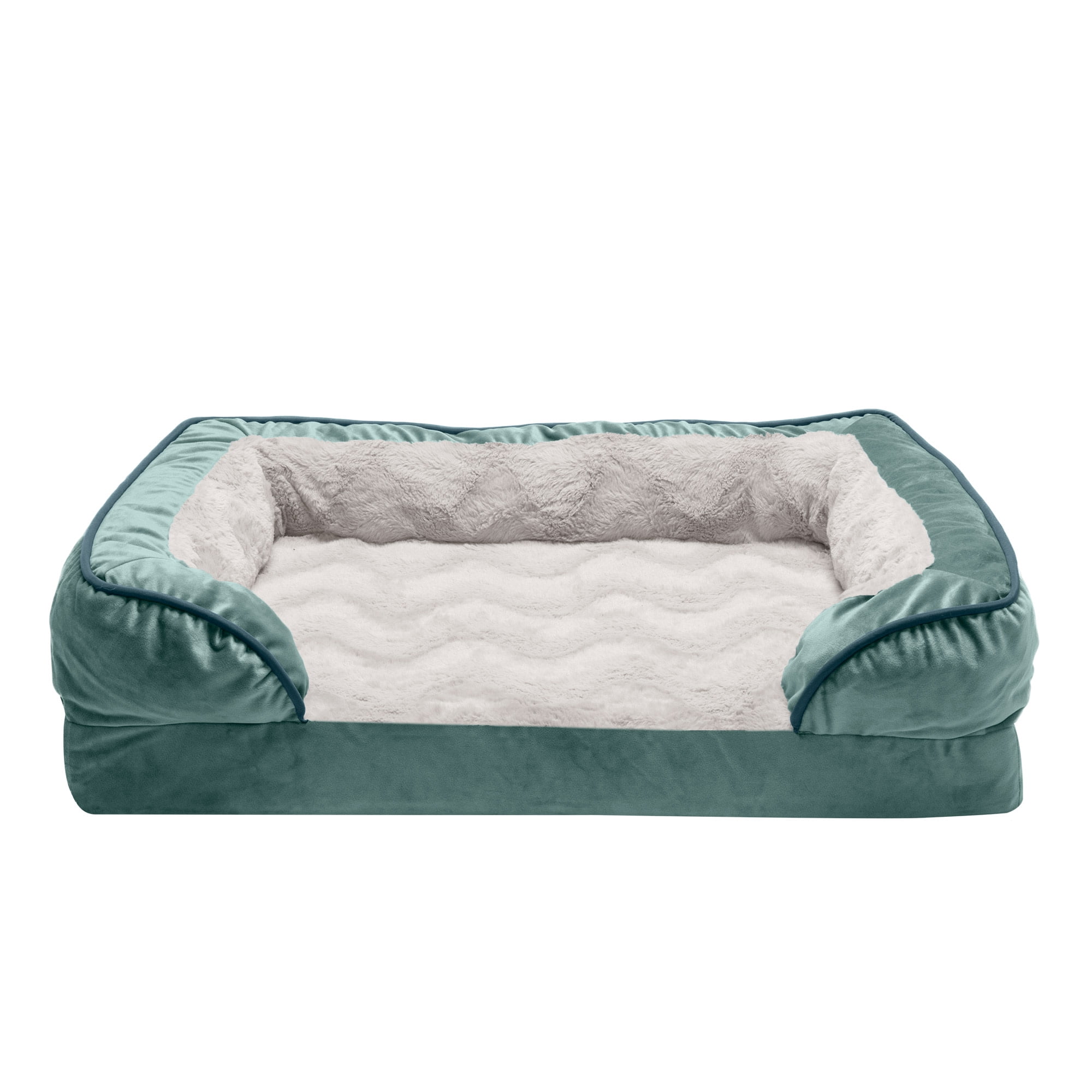 FurHaven Velvet Waves Perfect Comfort Cooling Gel-Top Sofa Pet Bed, Celadon Green, Medium, 1 Count