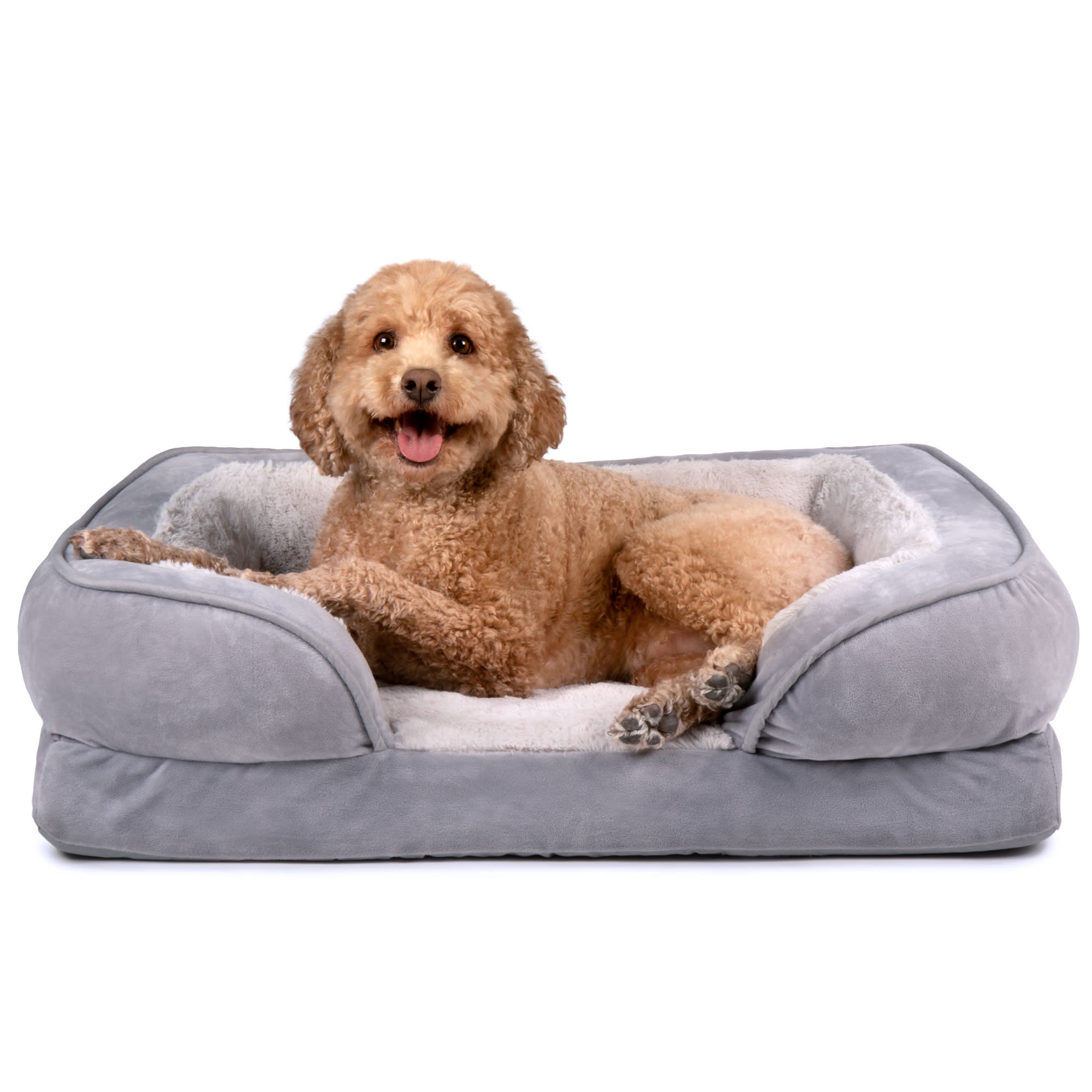 FurHaven Velvet Waves Perfect Comfort Cooling Gel-Top Sofa Pet Bed, Granite Gray, Medium, 1 Count