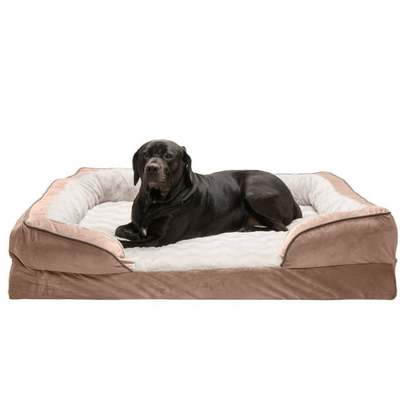 FurHaven Pet Products Velvet Waves Perfect Comfort Full Support Orthopedic Sofa-Style Pet Bed for Dogs & Cats - Brownstone, Jumbo Plus