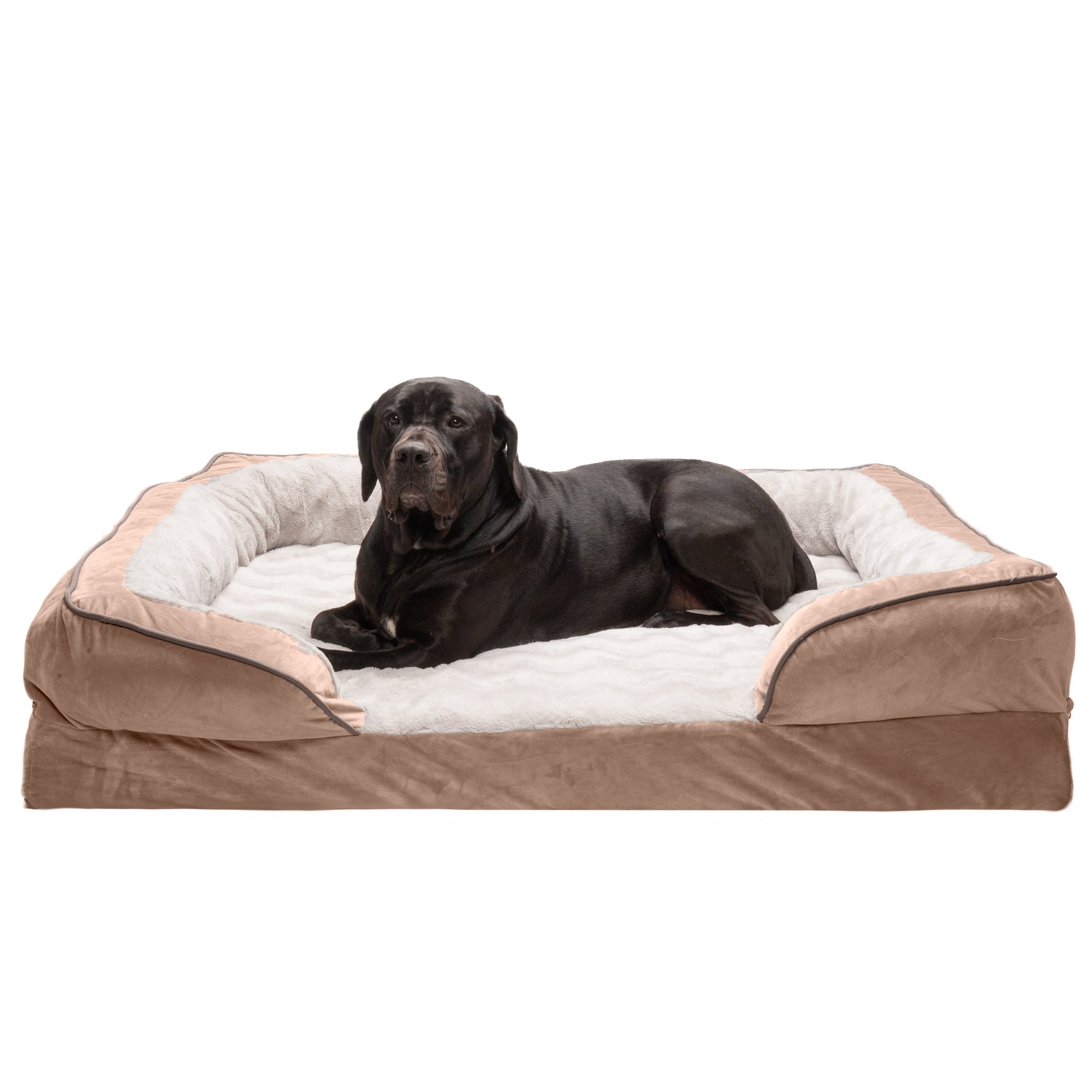 FurHaven Velvet Waves Perfect Comfort Full-Support Mattress Sofa Pet Bed, Brownstone, JumboPlus, 1 Count