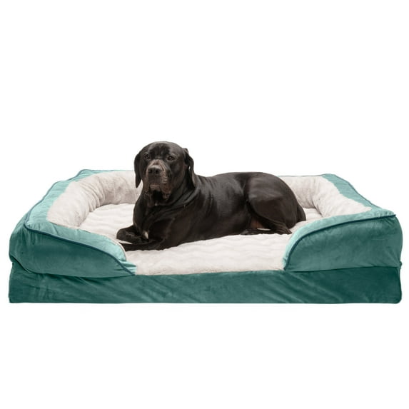 FurHaven Pet Products Velvet Waves Perfect Comfort Full Support Orthopedic Sofa-Style Pet Bed for Dogs & Cats - Celadon Green, Jumbo Plus