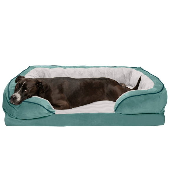FurHaven Pet Products Velvet Waves Perfect Comfort Full Support Orthopedic Sofa-Style Pet Bed for Dogs & Cats - Celadon Green, Jumbo
