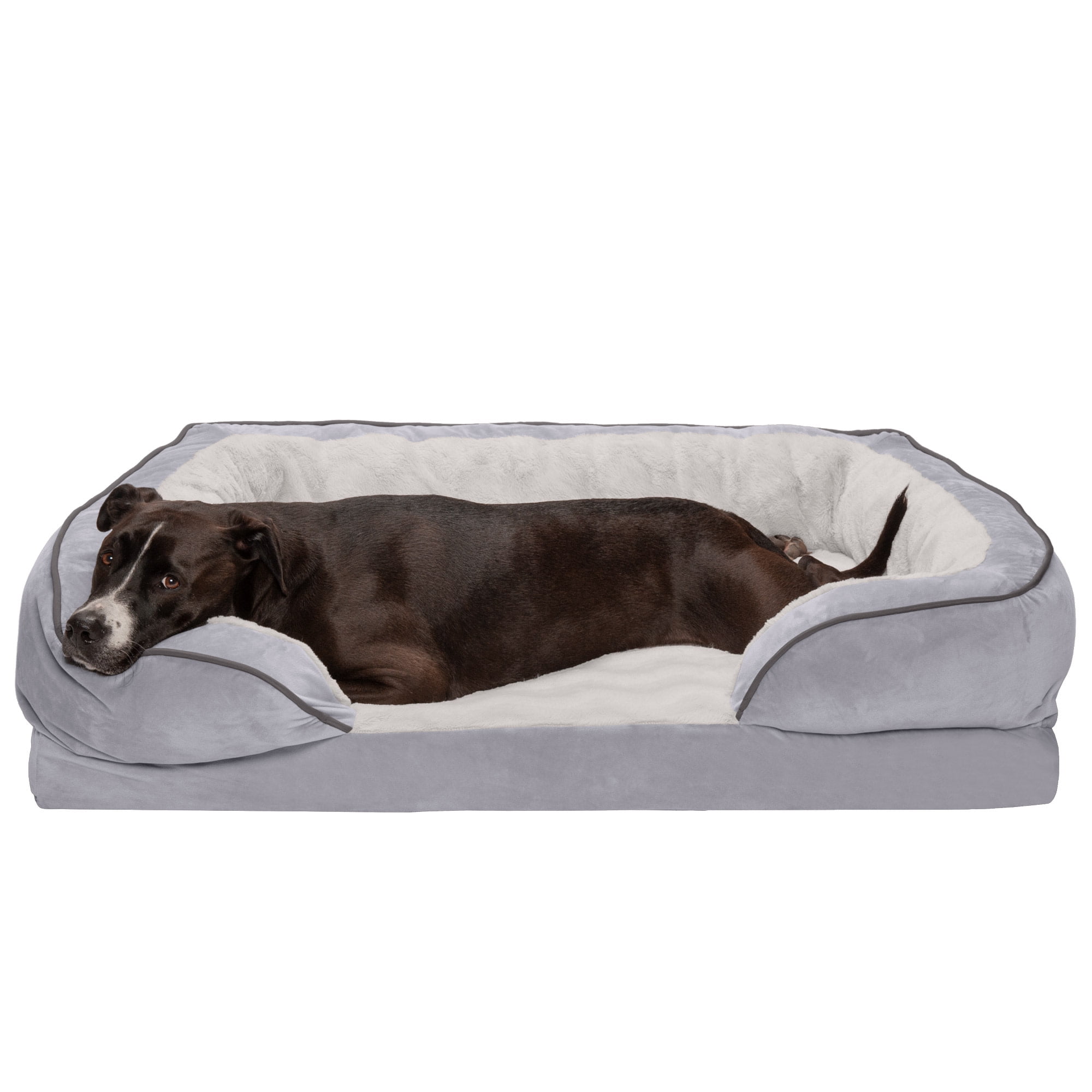 FurHaven Velvet Waves Perfect Comfort Full-Support Mattress Sofa Pet Bed, Granite Gray, Jumbo, 1 Count