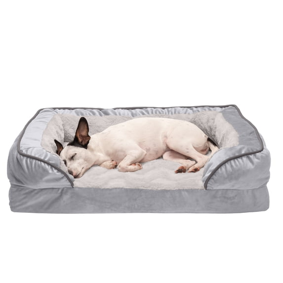 FurHaven Pet Products Velvet Waves Perfect Comfort Full Support Orthopedic Sofa-Style Pet Bed for Dogs & Cats - Granite Gray, Medium