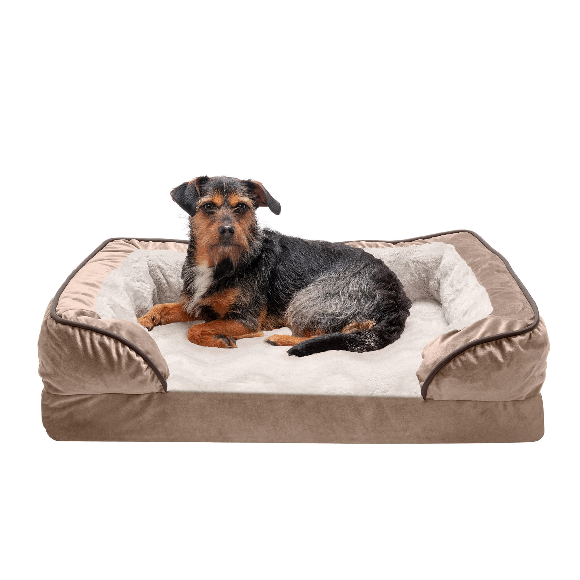 FurHaven Velvet Waves Memory Top Perfect Comfort Sofa Pet Bed, Jumbo Plus, Brownstone, 1 Count