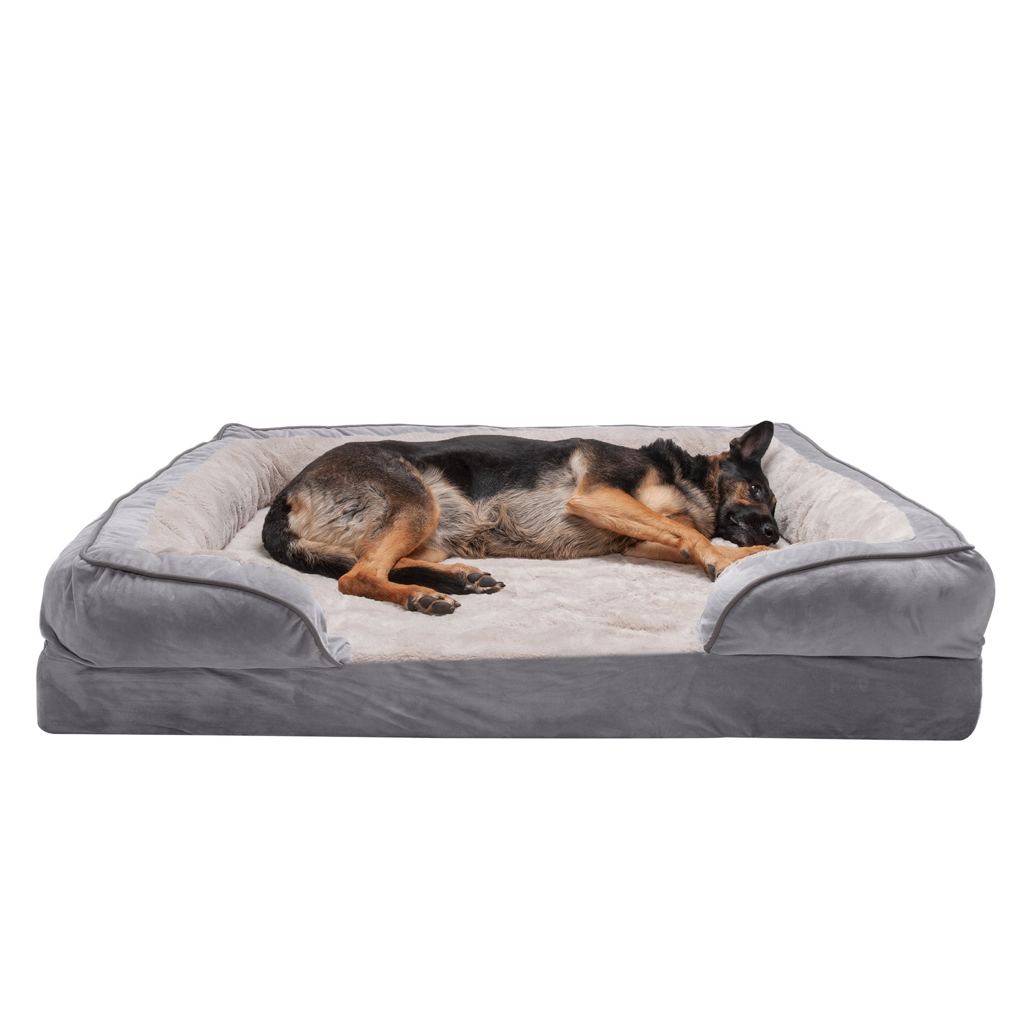 FurHaven Velvet Waves Memory Top Perfect Comfort Sofa Pet Bed, Granite Gray, Jumbo Plus