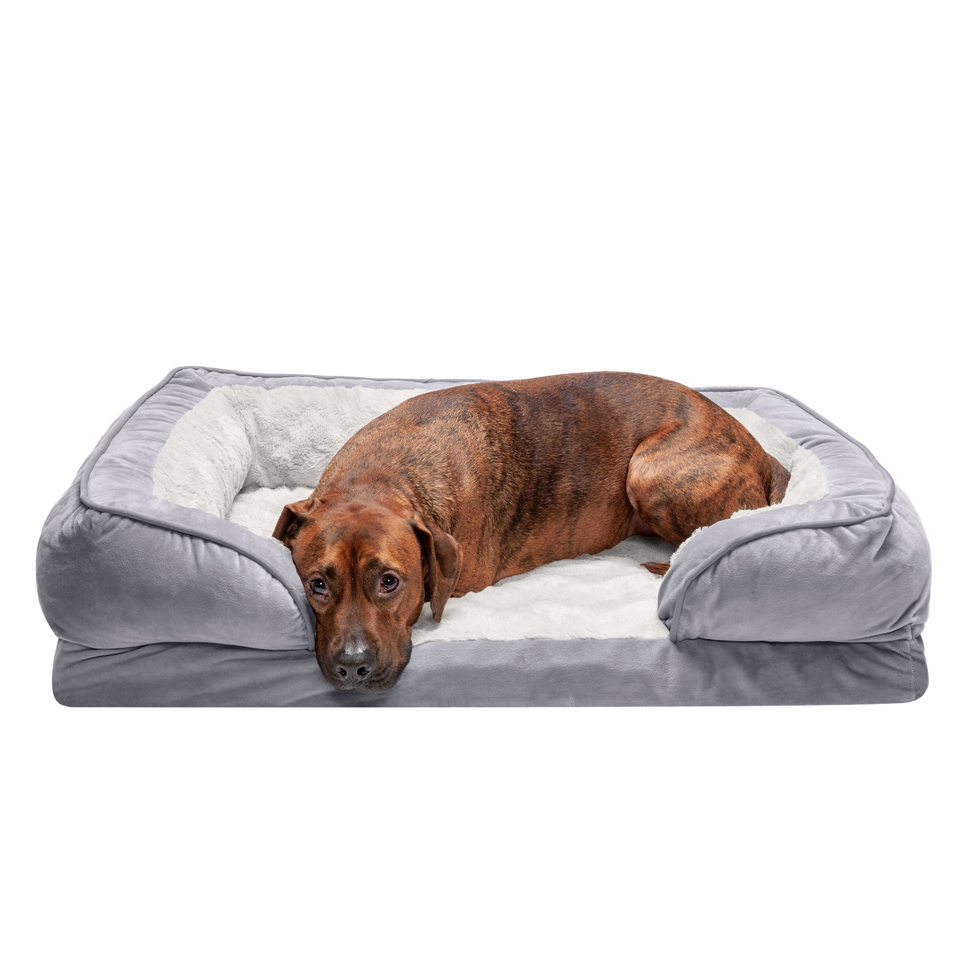 FurHaven Pet Products Velvet Waves Perfect Comfort Memory Top Sofa-Style Pet Bed for Dogs & Cats - Granite Gray, Large