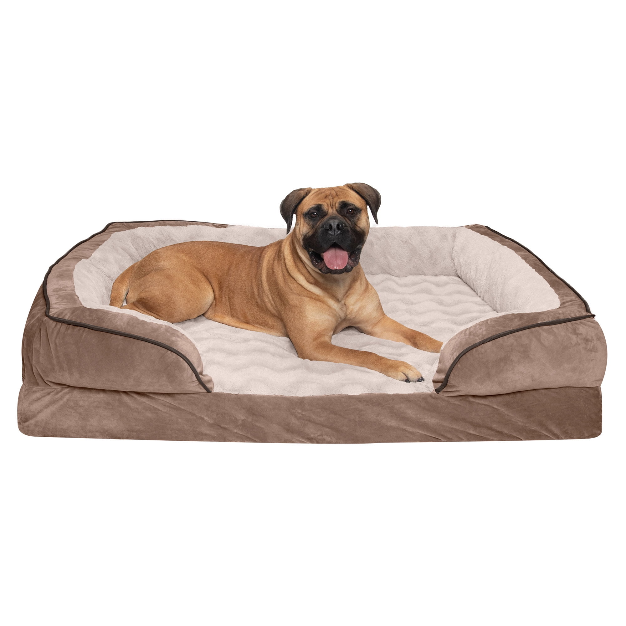 FurHaven Velvet Waves Perfect Comfort Sofa Pet Bed, Brownstone, JumboPlus, 1 Count