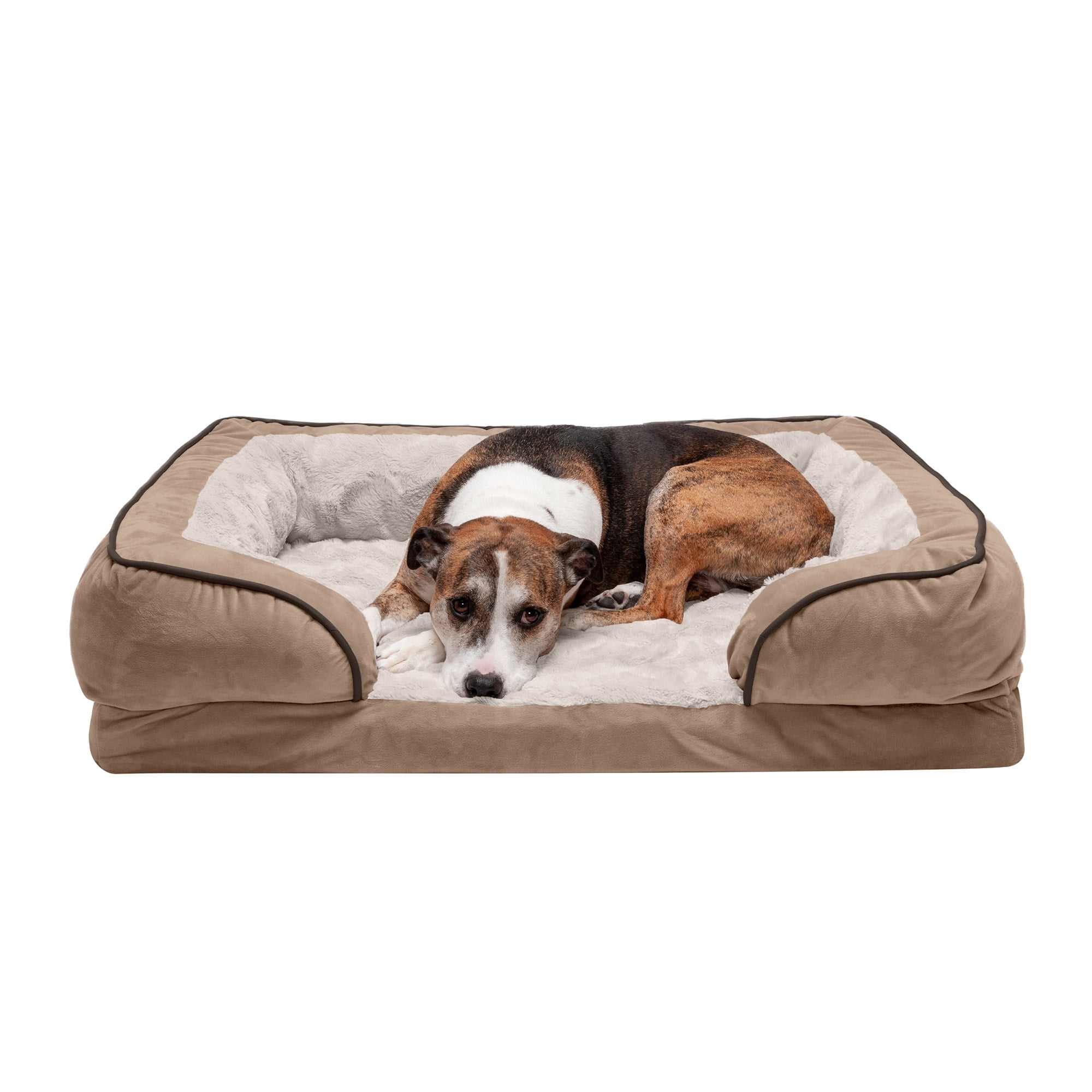 Large Brownstone Orthopedic Velvet Sofa-Style Pet Bed