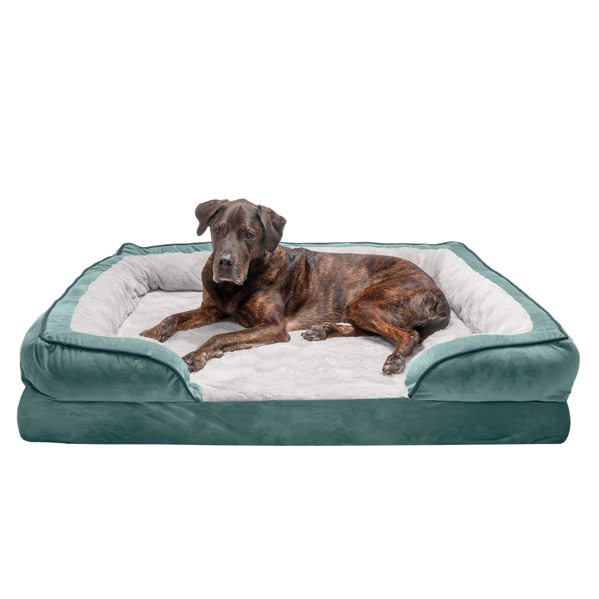 FurHaven Velvet Waves Perfect Comfort Sofa Pet Bed, Celadon Green, JumboPlus, 1 Coun