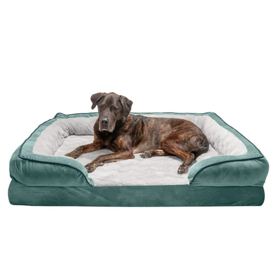FurHaven Pet Products Velvet Waves Perfect Comfort Orthopedic Sofa-Style Pet Bed for Dogs & Cats - Celadon Green, Jumbo Plus