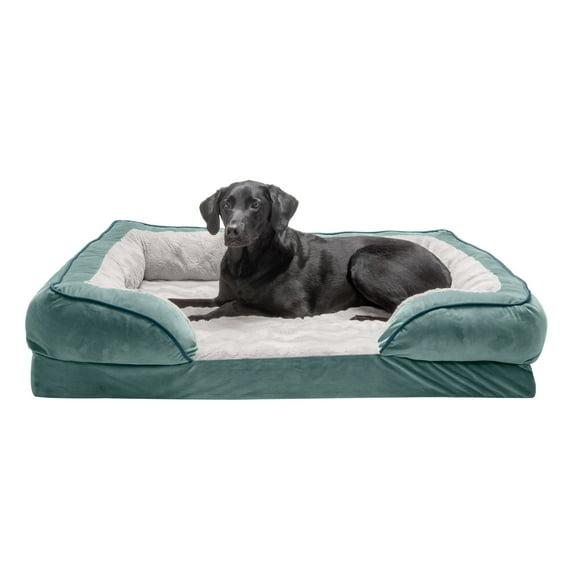 FurHaven Pet Products Velvet Waves Perfect Comfort Orthopedic Sofa-Style Pet Bed for Dogs & Cats - Celadon Green, Jumbo
