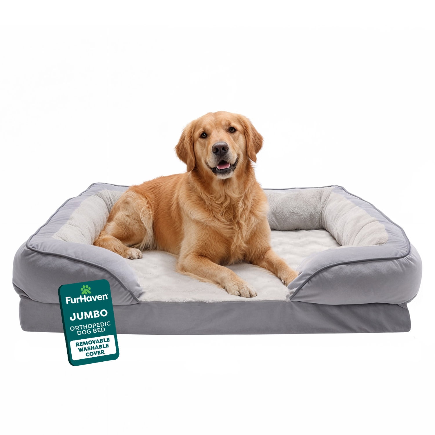 FurHaven Orthopedic Dog Bed for Large Dogs-Perfect Comfort Sofa, Egg Crate with a Solid Orthopedic Foam Base for Joint Support, Washable Cover, Jumbo XL, Plush & Velvet, Granite Gray