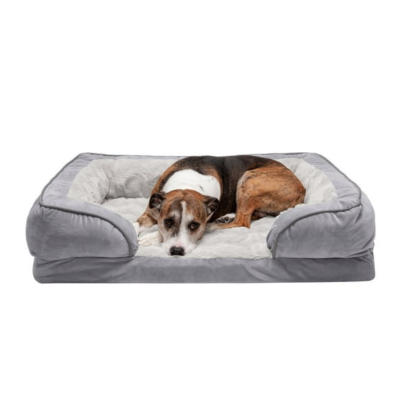 FurHaven Pet Products Velvet Waves Perfect Comfort Orthopedic Sofa-Style Pet Bed for Dogs & Cats - Granite Gray, Large