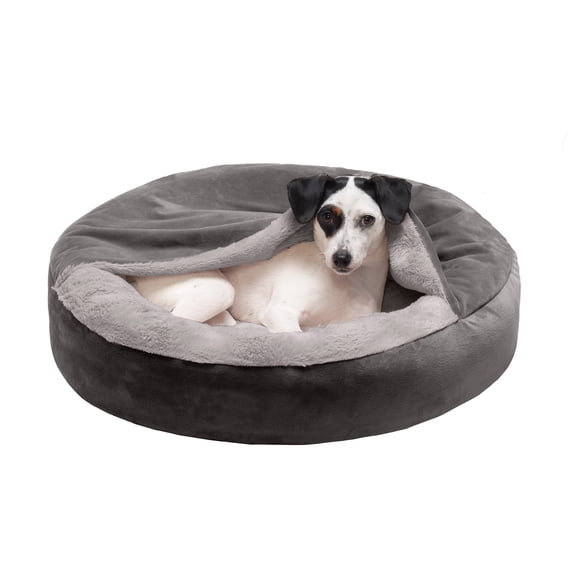 Furhaven Velvet & Wave Fur Hooded Donut Bed, Dark Gray, Small, 1 Count