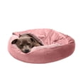 thumbnail image 1 of Furhaven 27" Round Medium Donut Dog Bed Plush Velvet Waves Hooded Calming Cuddler, Washable - Rose Pink, Medium Faux Fur & Velvet Rose Pink Medium Snuggery Donut Bed, 1 of 12