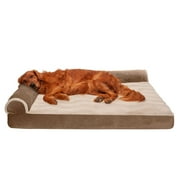 FurHaven Wave Fur & Velvet Deluxe Chaise Lounge Cooling Gel Memory Foam Sofa-Style Pet Bed for Dogs & Cats - Brownstone, Jumbo