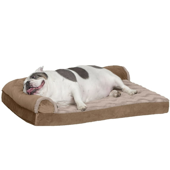 FurHaven Wave Fur & Velvet Deluxe Chaise Lounge Cooling Gel Memory Foam Sofa-Style Pet Bed for Dogs & Cats - Brownstone, Large