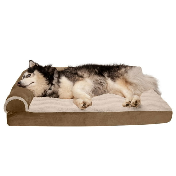 FurHaven Wave Fur & Velvet Deluxe Chaise Lounge Orthopedic Sofa-Style Pet Bed for Dogs & Cats - Brownstone, Jumbo