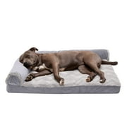 FurHaven Wave Fur & Velvet Deluxe Chaise Lounge Orthopedic Sofa-Style Pet Bed for Dogs & Cats - Granite Gray, Large