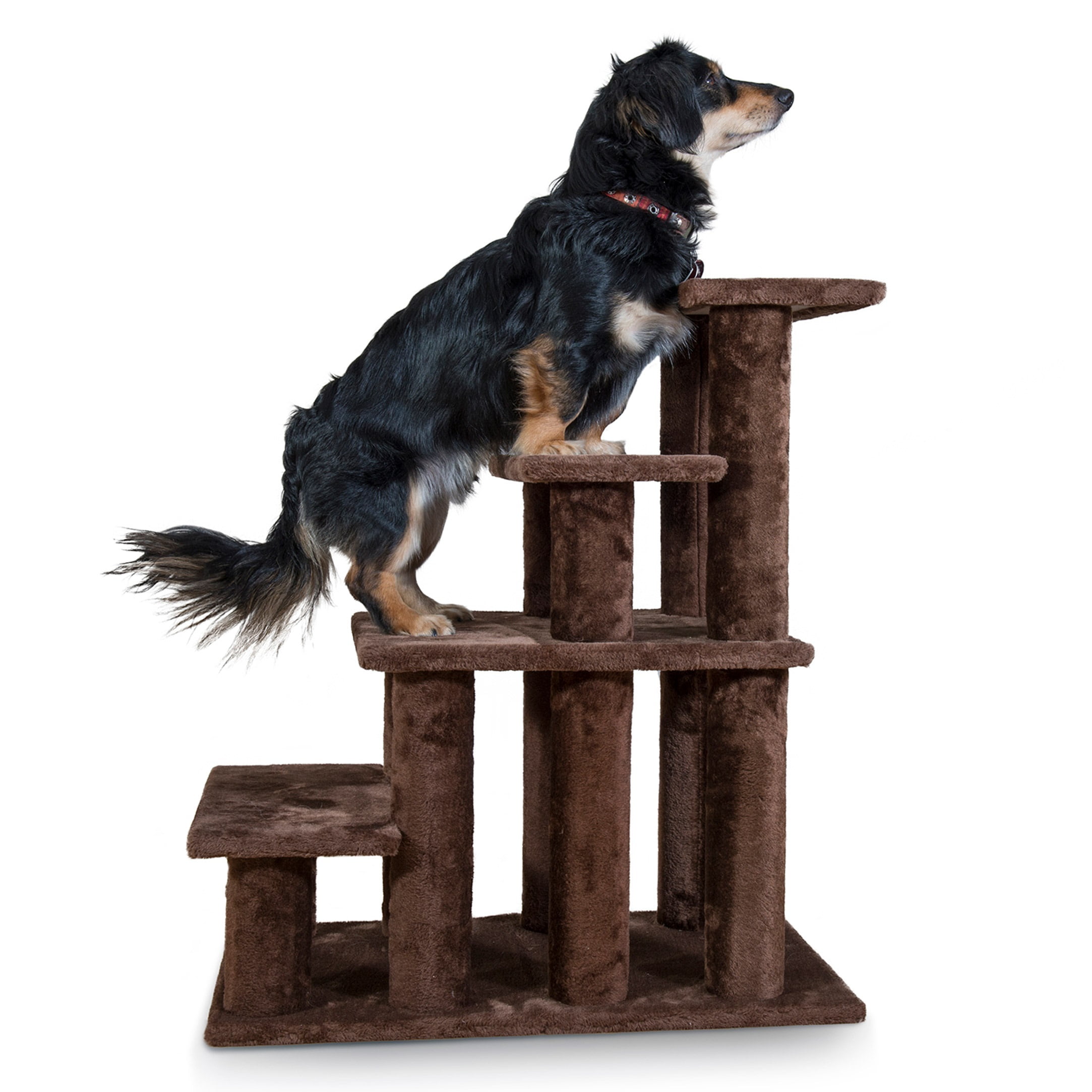Brown Plush 4-Step Pet Stairs for Beds and Sofas