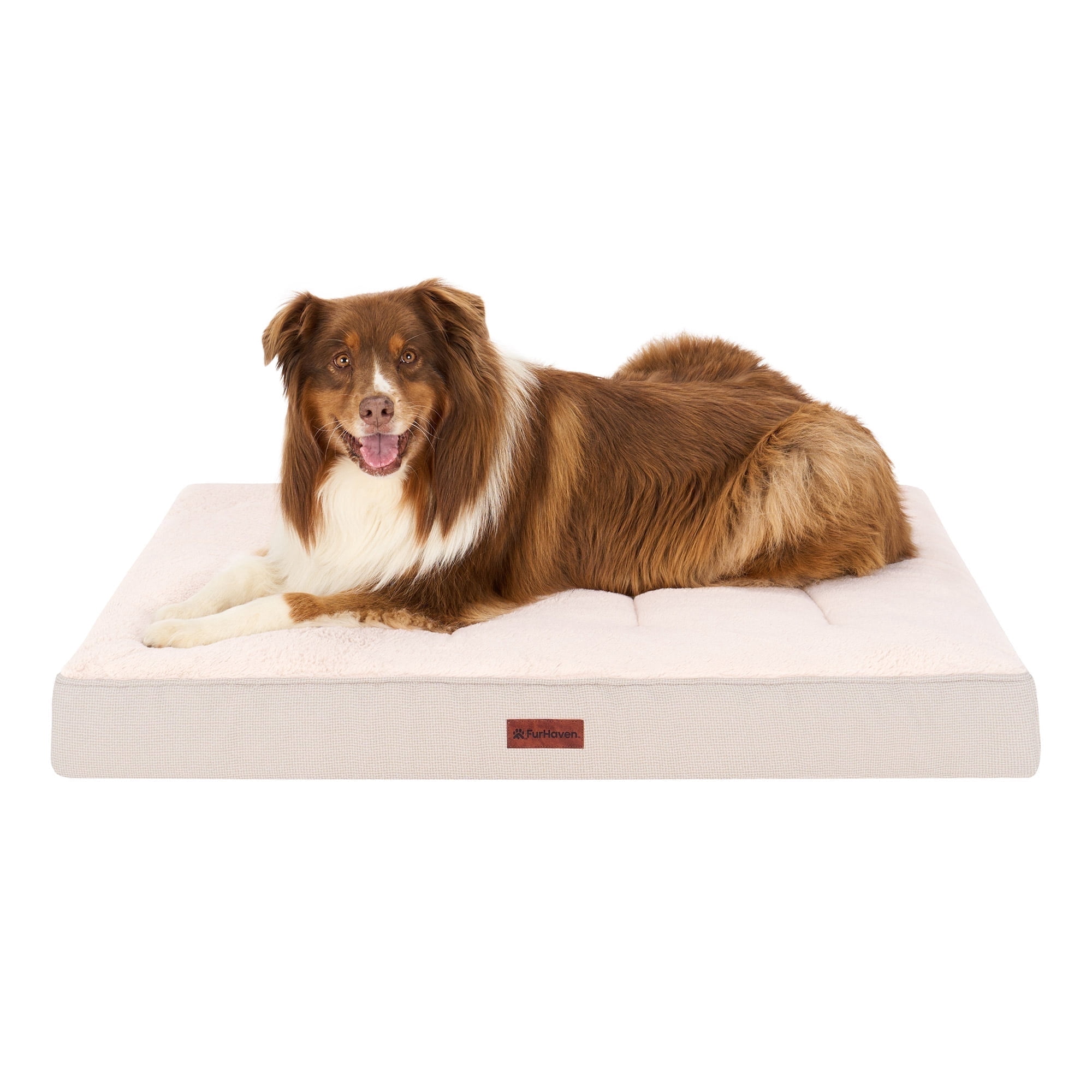 FurHaven Plush & Decorator Check Tuft-Top Orthopedic Mattress Pet Bed for Dogs and Cats - Wheat, Jumbo