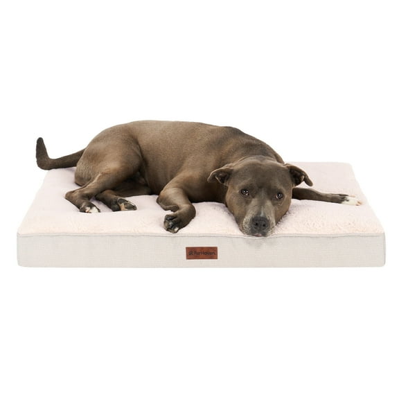 FurHaven Plush & Decorator Check Tuft-Top Orthopedic Mattress Pet Bed for Dogs and Cats - Wheat, Large