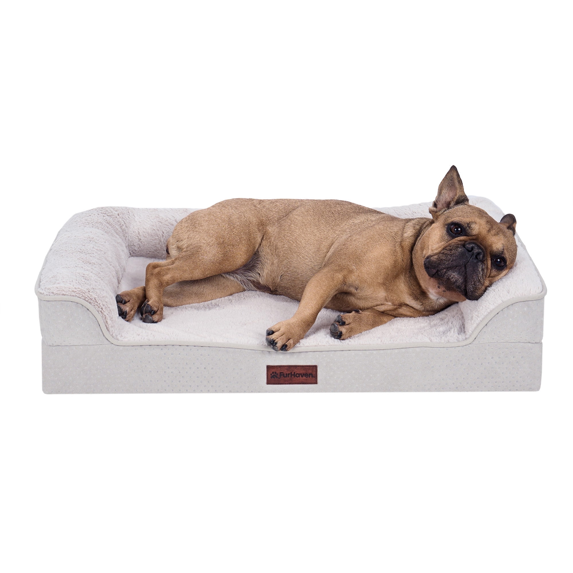 FurHaven Plush & Embossed Velvet Dreamer Orthopedic Sofa Pet Bed for Dogs and Cats - Clay, Medium
