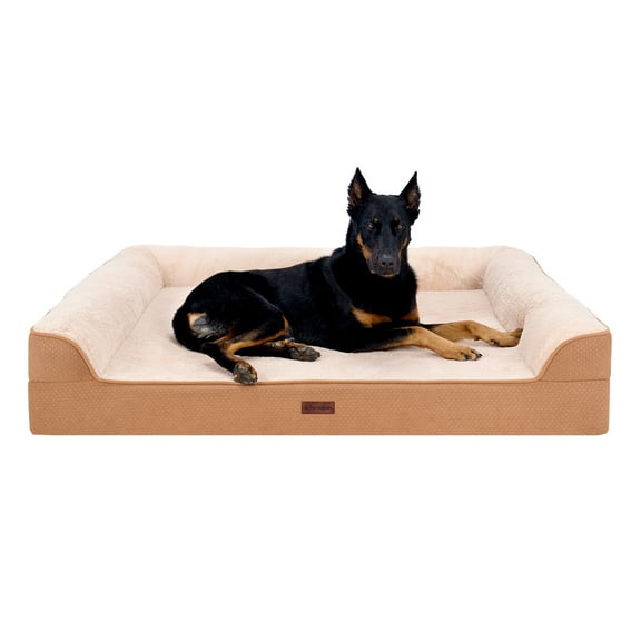 FurHaven Plush & Embossed Velvet Dreamer Orthopedic Sofa Pet Bed for Dogs and Cats - Cognac, Jumbo Plus